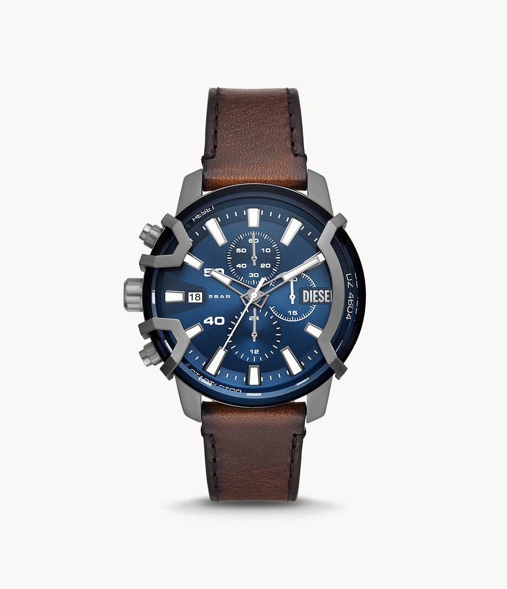 Diesel Griffed Chronograph Brown Leather Watch DZ4604i
