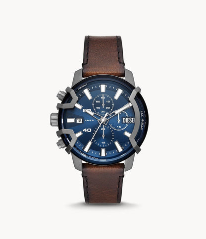 Diesel Griffed Chronograph Brown Leather Watch DZ4604i
