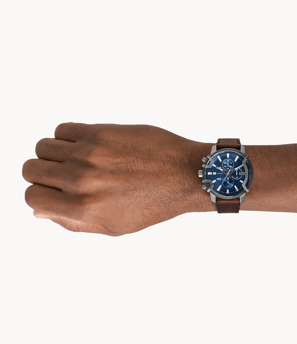 Diesel Griffed Chronograph Brown Leather Watch DZ4604i