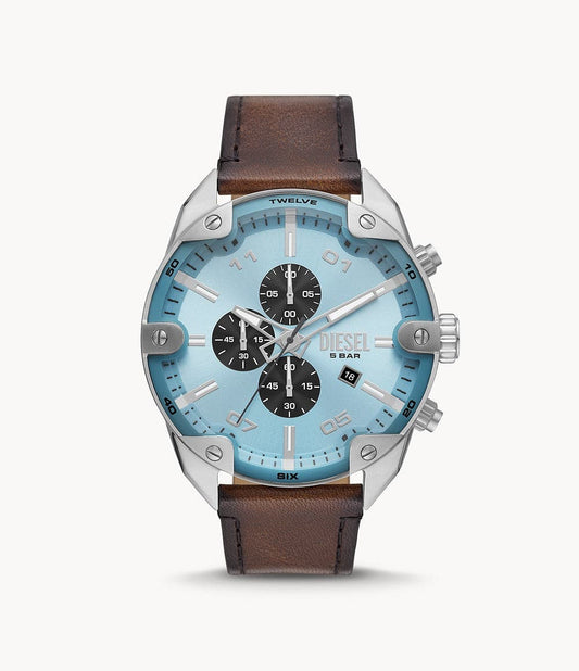 Diesel Spiked Chronograph Brown Leather Watch DZ4606i