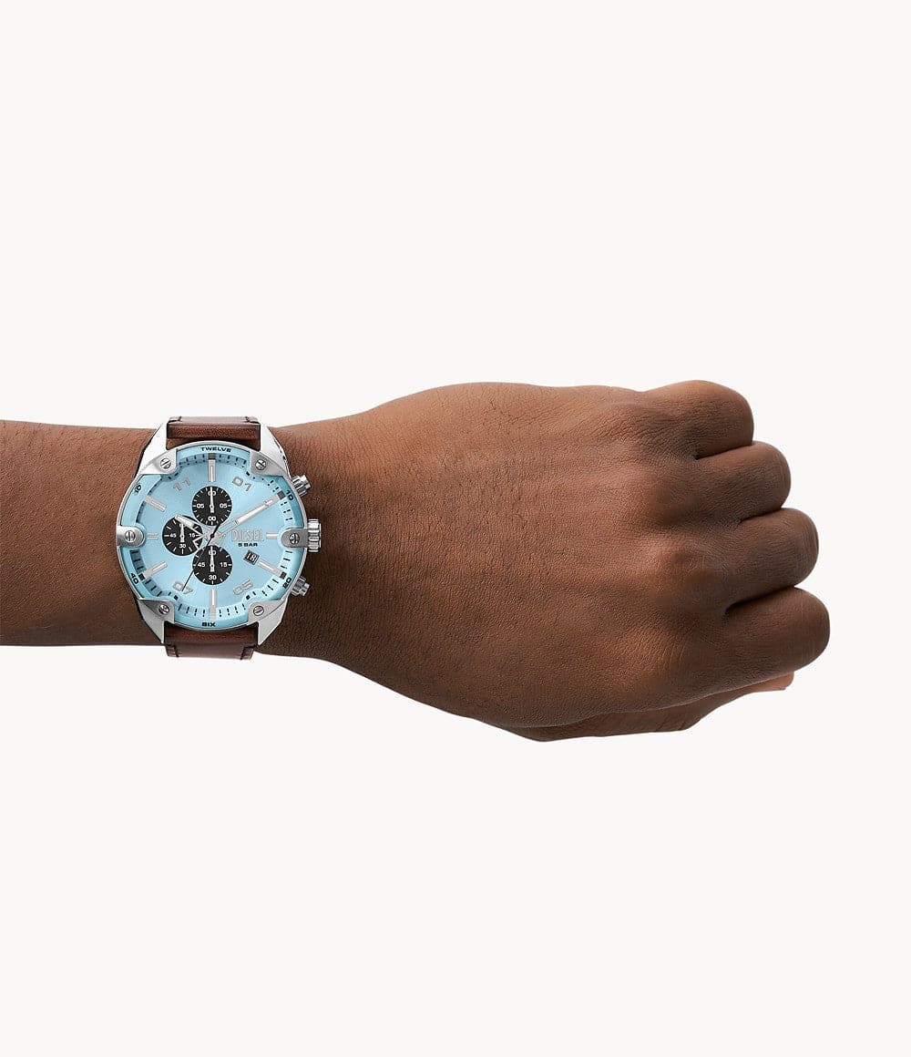 Diesel Spiked Chronograph Brown Leather Watch DZ4606i