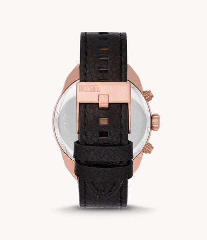 Diesel Spiked Chronograph Black Leather Watch DZ4607i