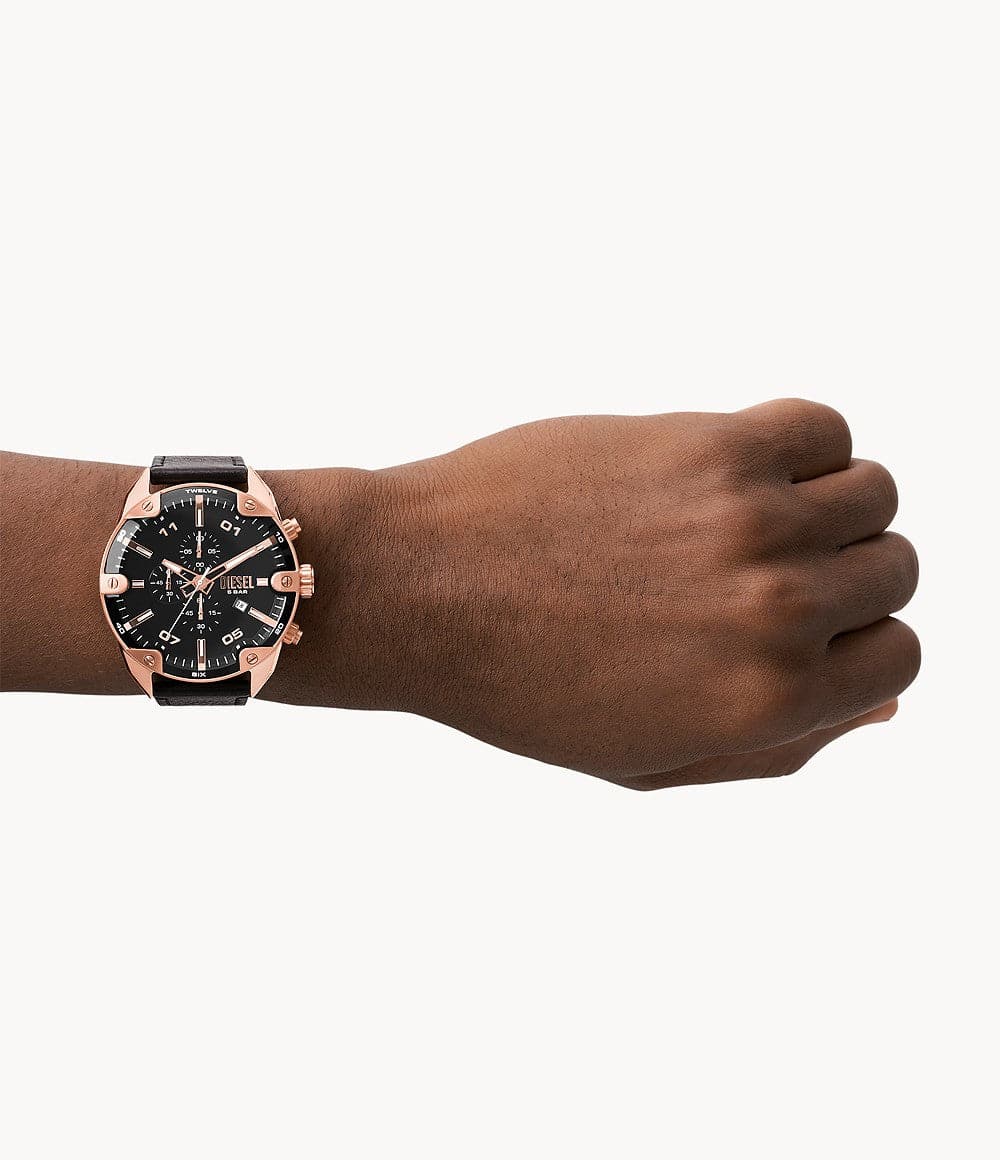 Diesel Spiked Chronograph Black Leather Watch DZ4607i