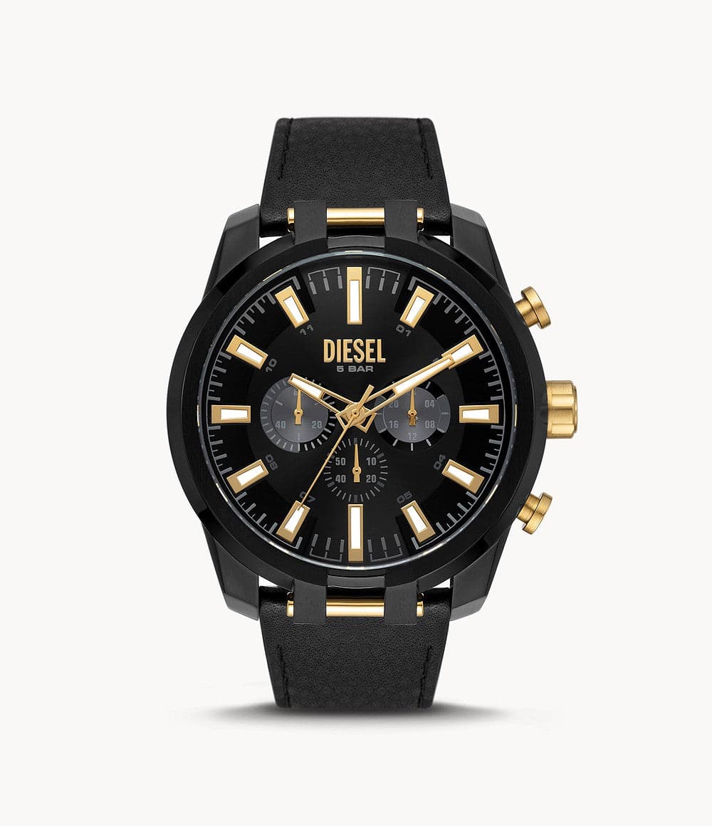 Diesel Split Chronograph Black Leather Watch DZ4610I