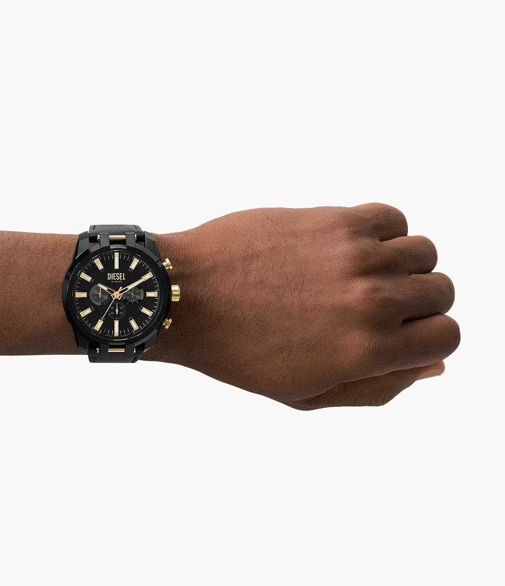 Diesel Split Chronograph Black Leather Watch DZ4610I