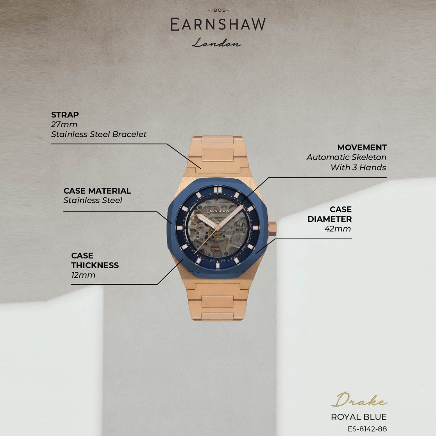 Drake Skeleton Automatic Men's Watch -  ES-8142-88