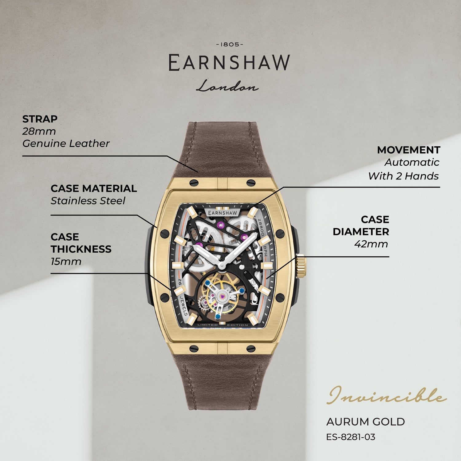 Invincible Limited Edition Tourbillon Automatic Men's Watch - ES-8281-03