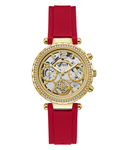 GOLD TONE CASE RED SILICONE WATCH