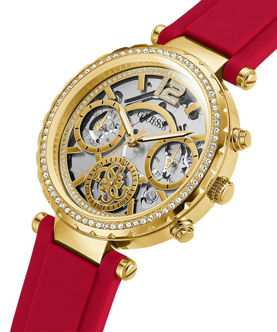 GOLD TONE CASE RED SILICONE WATCH