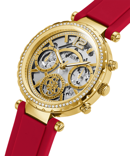 GOLD TONE CASE RED SILICONE WATCH