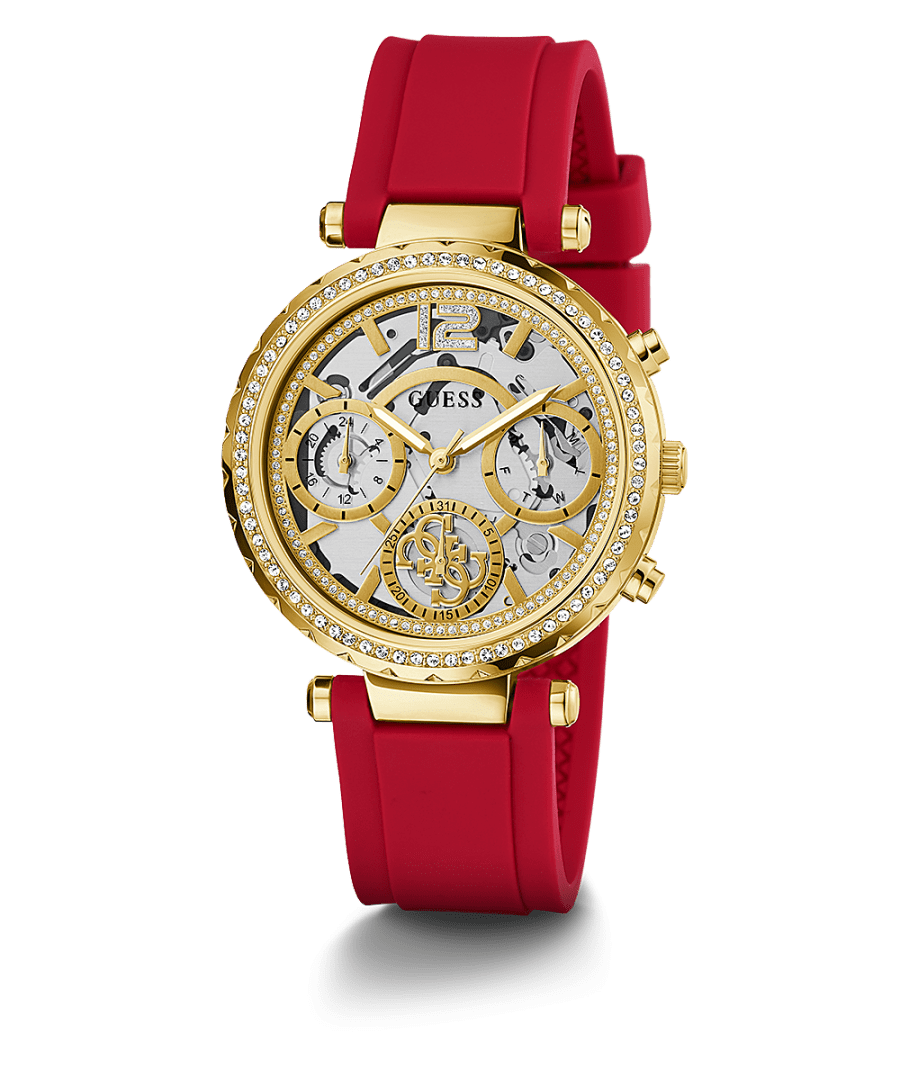 GOLD TONE CASE RED SILICONE WATCH