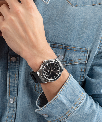 GUESS Mens Black Silver Tone Multi-function Watch-GW0491G3