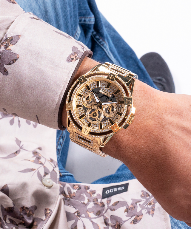 GUESS Mens Gold Tone Multi-function Watch