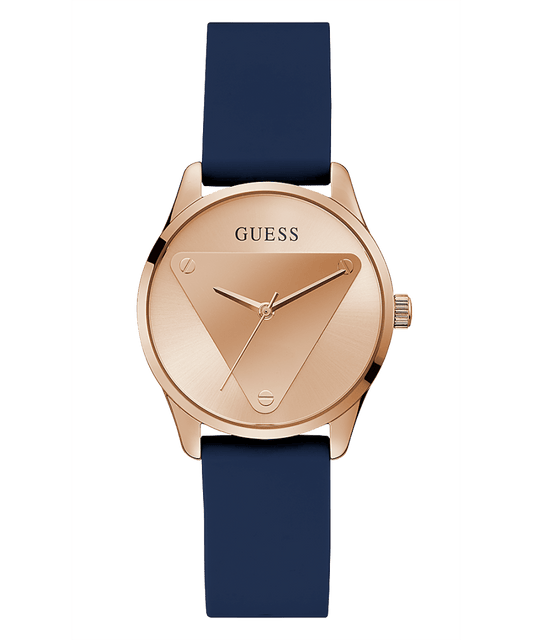 ROSE GOLD TONE CASE BLUE SILICONE WATCH