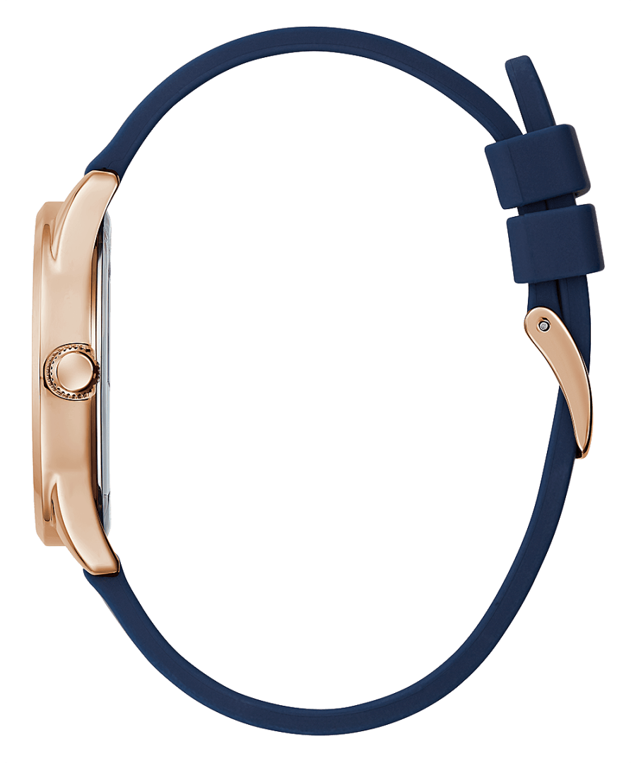 ROSE GOLD TONE CASE BLUE SILICONE WATCH