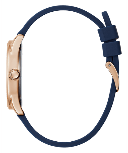 ROSE GOLD TONE CASE BLUE SILICONE WATCH