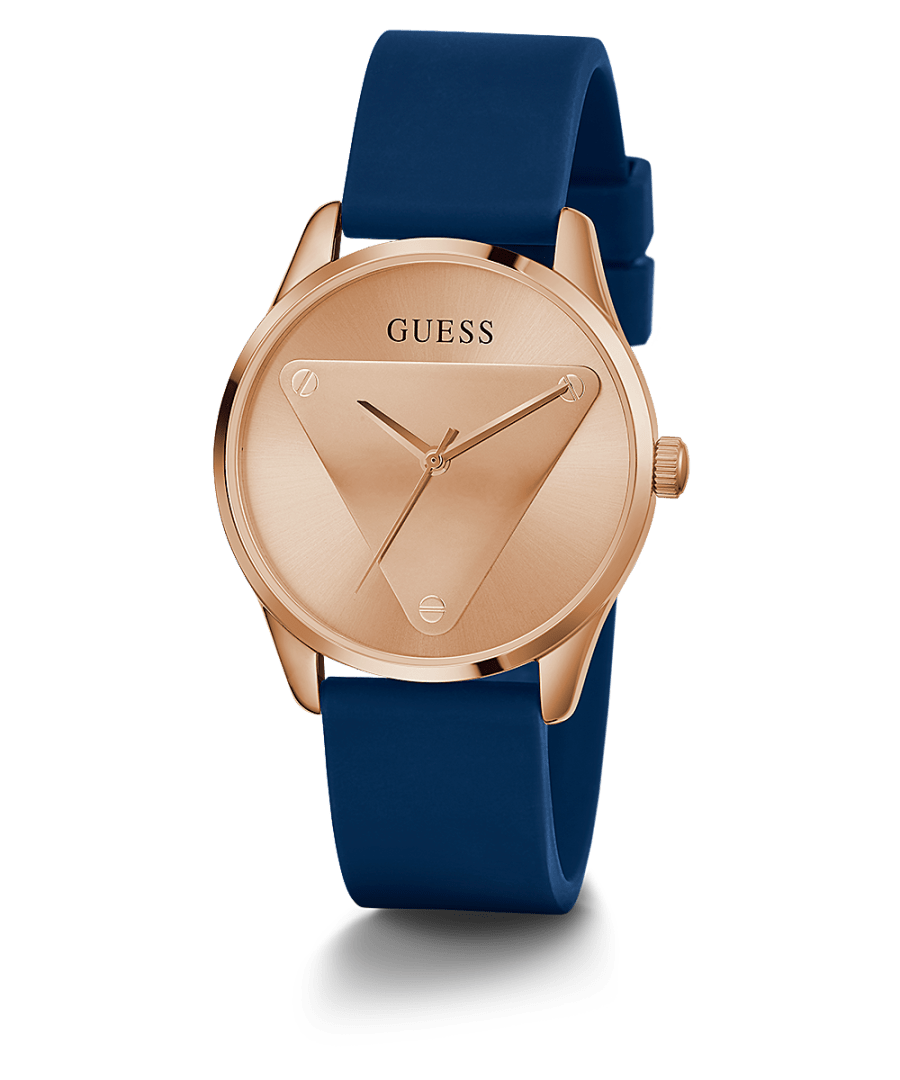 ROSE GOLD TONE CASE BLUE SILICONE WATCH