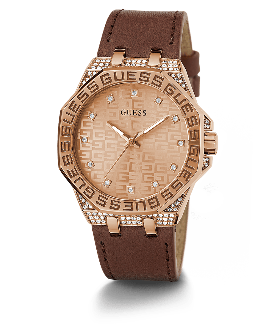 ROSE GOLD TONE CASE BROWN LEATHER WATCH