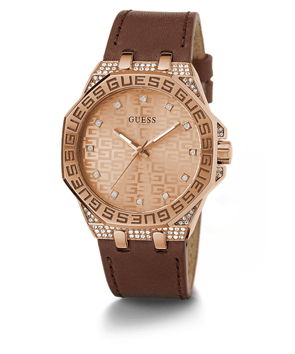 ROSE GOLD TONE CASE BROWN LEATHER WATCH