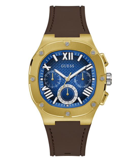 GUESS Mens Brown Gold Tone Multi-function Watch-GW0571G5
