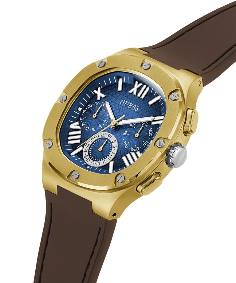 GUESS Mens Brown Gold Tone Multi-function Watch-GW0571G5