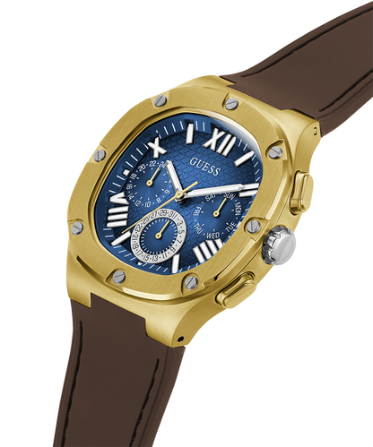 GUESS Mens Brown Gold Tone Multi-function Watch-GW0571G5