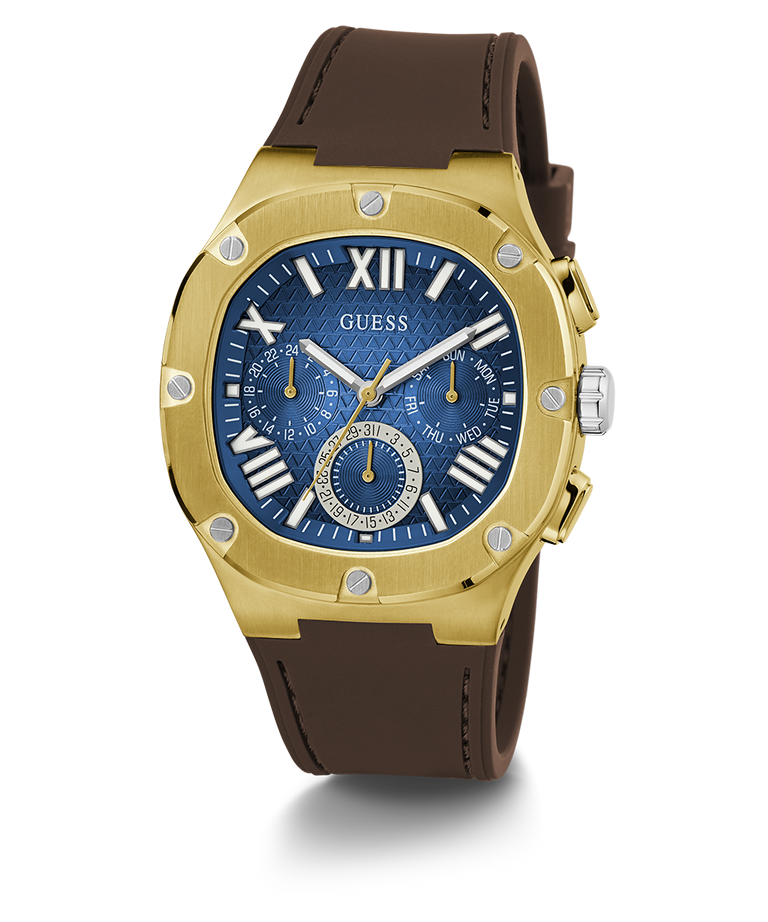 GUESS Mens Brown Gold Tone Multi-function Watch-GW0571G5