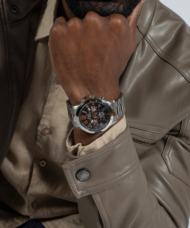 GUESS Mens Silver Tone Multi-function Watch