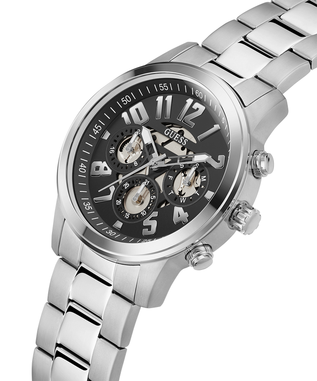 GUESS Mens Silver Tone Multi-function Watch