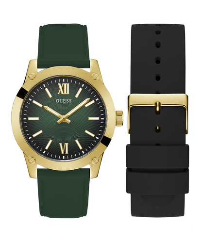 GUESS Mens Gold Tone Analog Watch Box Set