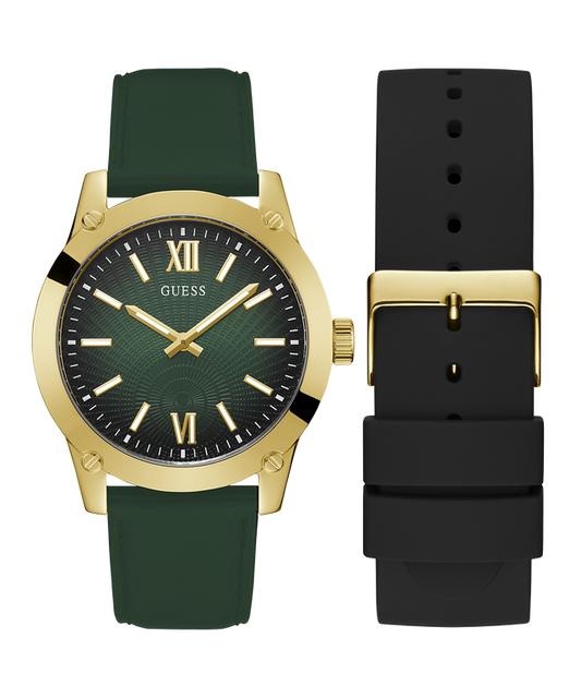 GUESS Mens Gold Tone Analog Watch Box Set
