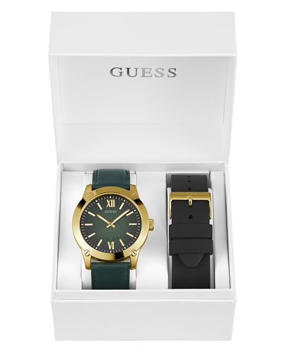 GUESS Mens Gold Tone Analog Watch Box Set