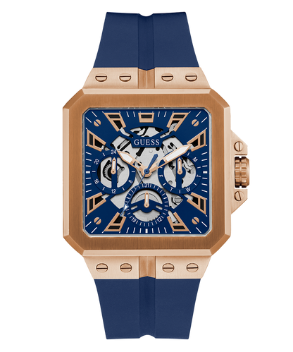 GUESS Mens Blue Rose Gold Tone Multi-function Watch-GW0637G3