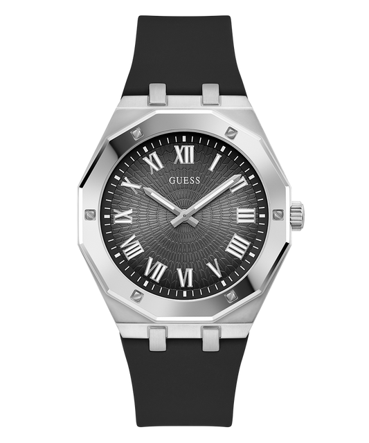 GUESS Mens Black Silver Tone Analog Watch 42 mm