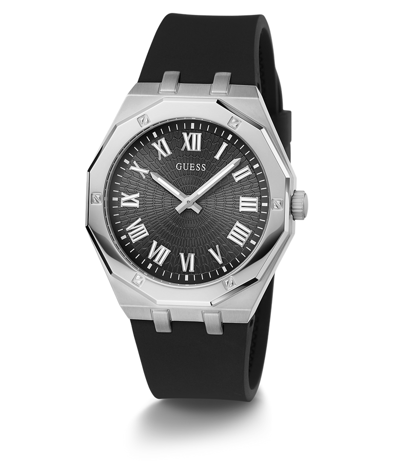 GUESS Mens Black Silver Tone Analog Watch 42 mm