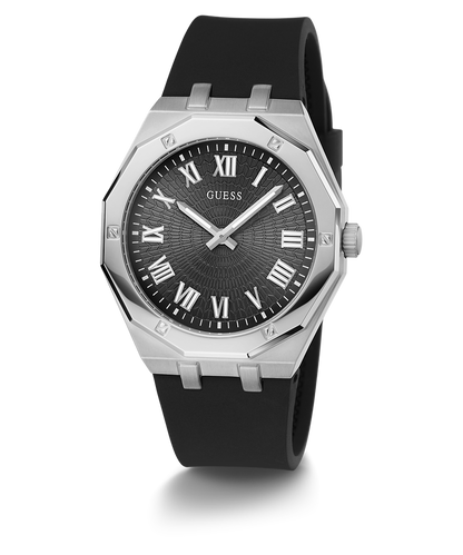 GUESS Mens Black Silver Tone Analog Watch 42 mm