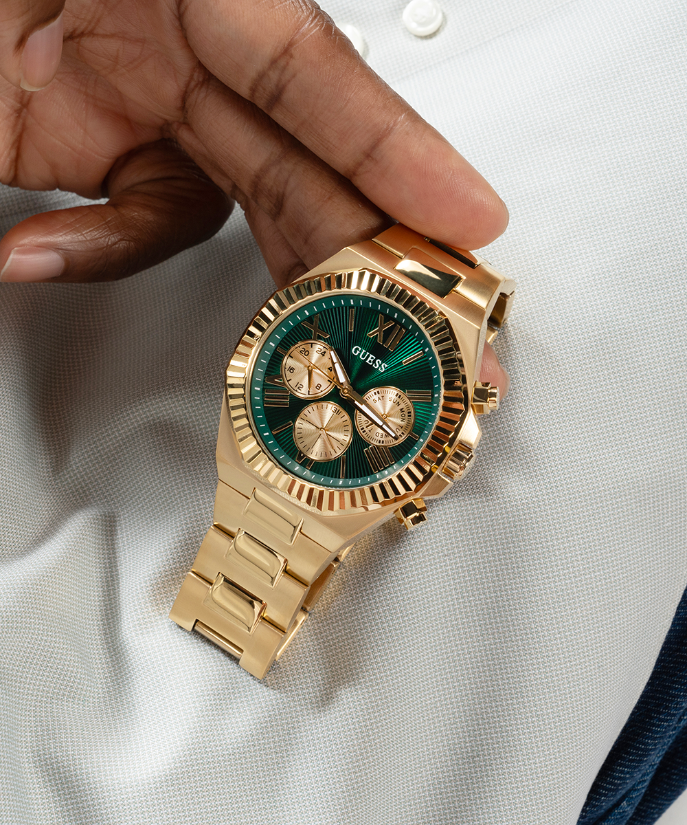 GUESS Equity Mens Gold Tone Multi-function Watch