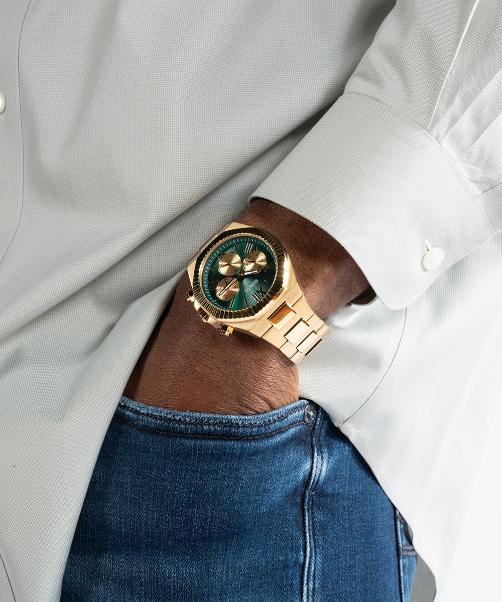 GUESS Equity Mens Gold Tone Multi-function Watch