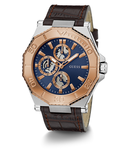 GUESS Mens Brown 2-Tone Multi-function Watch