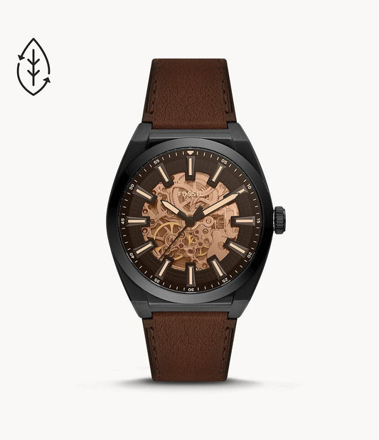 Fossil Everett Automatic Dark Brown Eco Leather Watch Me3207