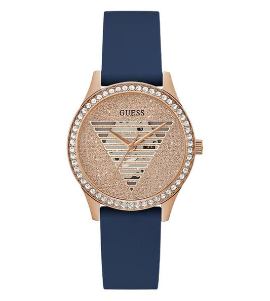 ROSE GOLD TONE CASE BLUE SILICONE WATCH