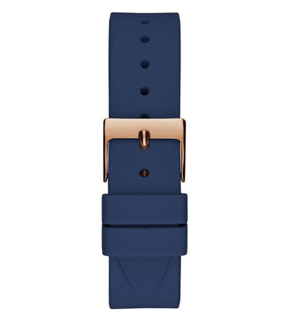 ROSE GOLD TONE CASE BLUE SILICONE WATCH
