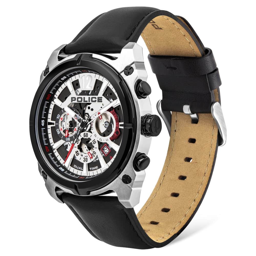 Police Mens Silver Dial Leather Analogue Watch - PL16020JSTB04W
