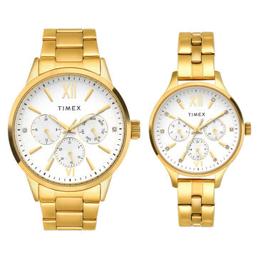 Timex Pairs Silver Round Multifunction Dial Watch- TW00PR303
