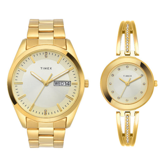 Timex Pairs Beige Round Analog Dial Watch- TW00PR307