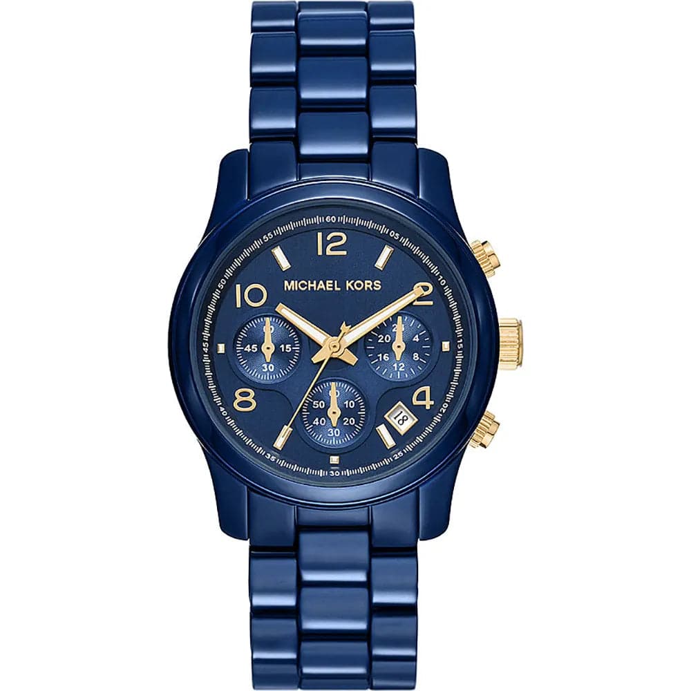 Michael Kors Runway 38 mm Blue Dial Stainless Steel Chronograph Watch for Women - MK7332