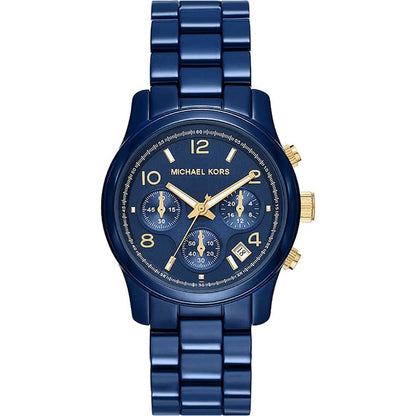 Michael Kors Runway 38 mm Blue Dial Stainless Steel Chronograph Watch for Women - MK7332