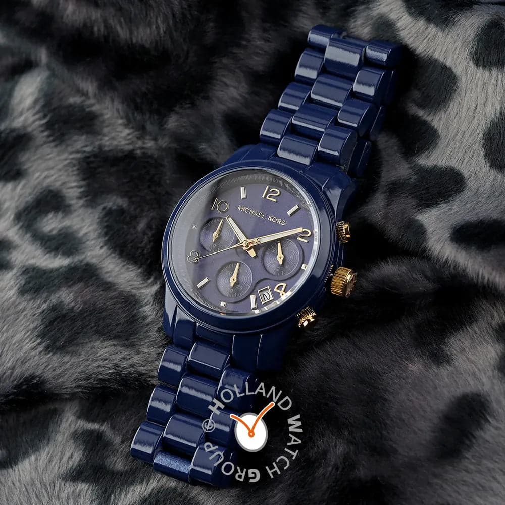Michael Kors Runway 38 mm Blue Dial Stainless Steel Chronograph Watch for Women - MK7332