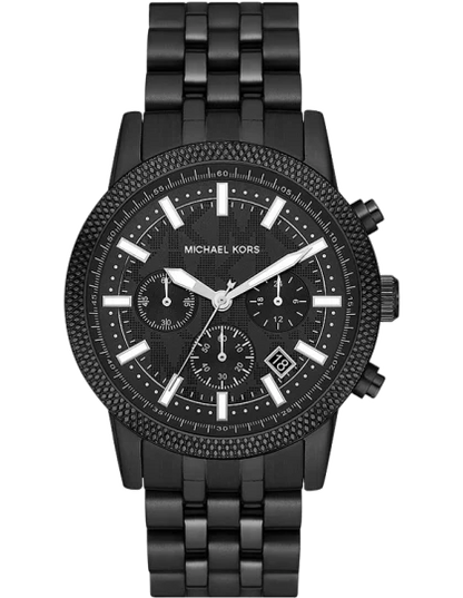 Michael Kors Hutton 43 mm Black Dial Stainless Steel Chronograph Watch for Men - MK9089