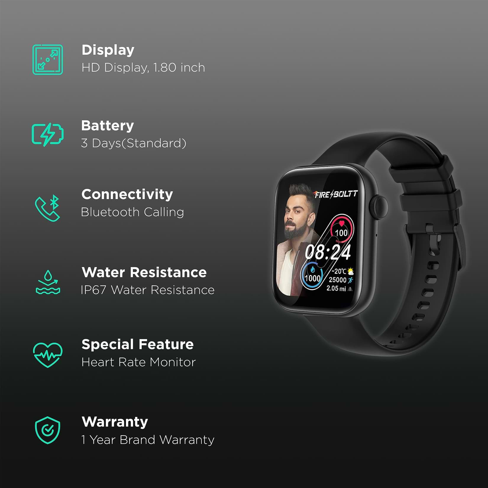 Fire-Boltt Ring 3 Smartwatch with Bluetooth Calling BSW043-BLACK
